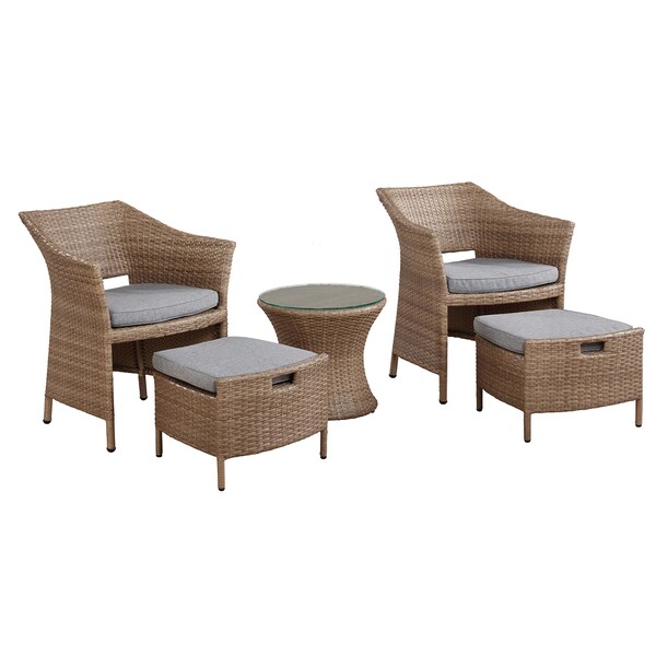 Alaterre Furniture Kokoli All-Weather Conversation Set with Set of 2 Chairs with Ottomans and 17"H Accent Table AWWG01GG - main